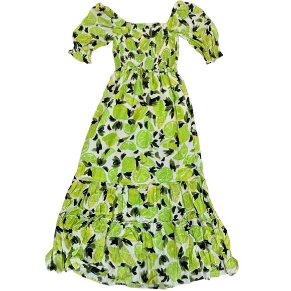 Steve Madden Challis Smocked Tiered Sunny Lime Off The Shoulder Maxi Dress XS - Picture 1 of 10